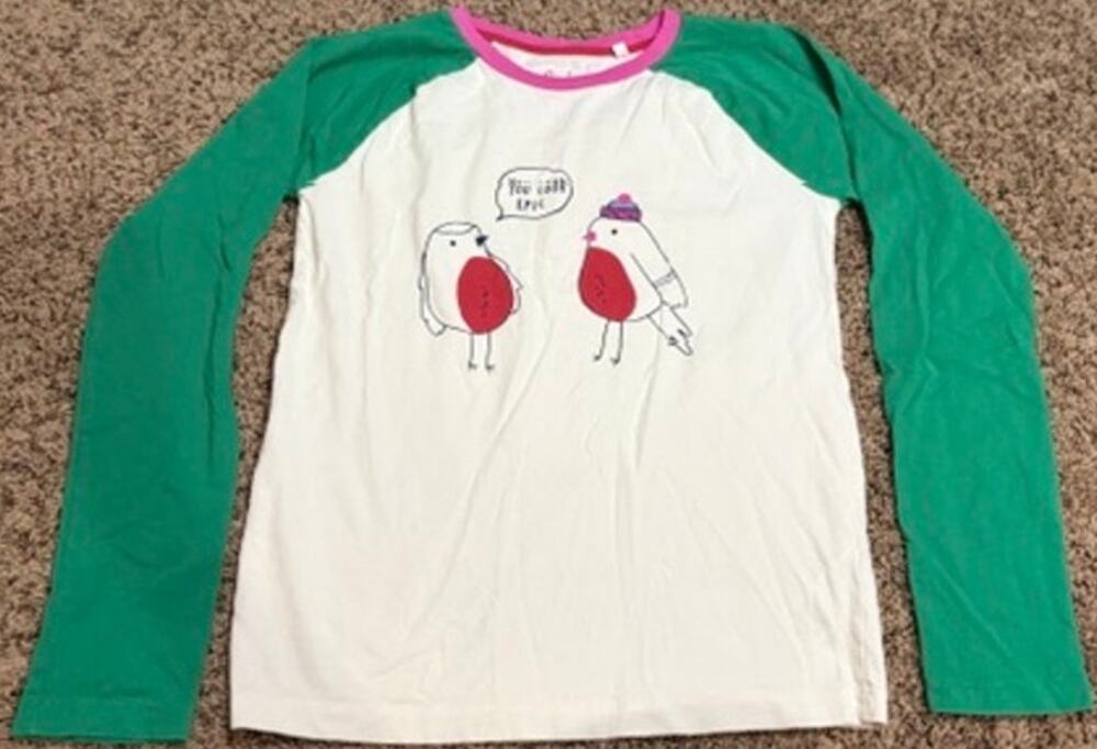 Boden Girls Size 13-14 Festive Holiday Christmas Long Sleeve Graphic Tee